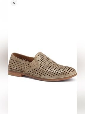 Trask Ali Perforated Leather Loafers Metallic Gold Slip On Flats Size 8